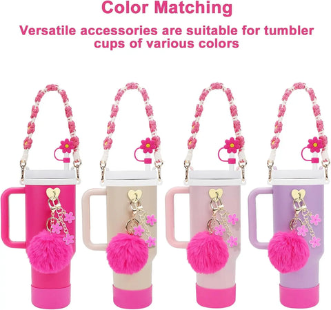 Stanley Cup Accessories Set- Water Bottle Handle Strap, Siliocne Stanley Cup Boot, Stanley Charms for Stanley Cup 40oz Tumbler