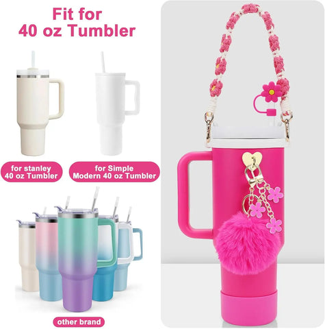 Stanley Cup Accessories Set- Water Bottle Handle Strap, Siliocne Stanley Cup Boot, Stanley Charms for Stanley Cup 40oz Tumbler