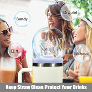 9pcs Cup Accessories for Stanley Set, 3 Spill Proof Stopper 2 Straws and Brush and 1 Flower Charm Chain Flowers Straw Cover Boot