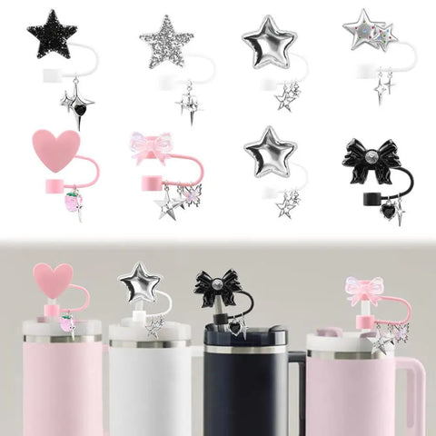 NEW Straw Cover Cap for stanley Cup Accessories Cute Stars 4PCS Toppers For Tumblers, 10mm Silicone Straw Covers for stanley