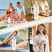 9pcs Cup Accessories for Stanley Set, 3 Spill Proof Stopper 2 Straws and Brush and 1 Flower Charm Chain Flowers Straw Cover Boot