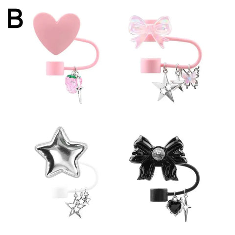 NEW Straw Cover Cap for stanley Cup Accessories Cute Stars 4PCS Toppers For Tumblers, 10mm Silicone Straw Covers for stanley