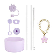 9pcs Cup Accessories for Stanley Set, 3 Spill Proof Stopper 2 Straws and Brush and 1 Flower Charm Chain Flowers Straw Cover Boot