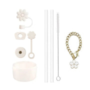 9pcs Cup Accessories for Stanley Set, 3 Spill Proof Stopper 2 Straws and Brush and 1 Flower Charm Chain Flowers Straw Cover Boot
