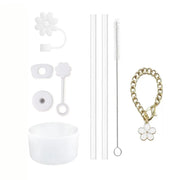 9pcs Cup Accessories for Stanley Set, 3 Spill Proof Stopper 2 Straws and Brush and 1 Flower Charm Chain Flowers Straw Cover Boot