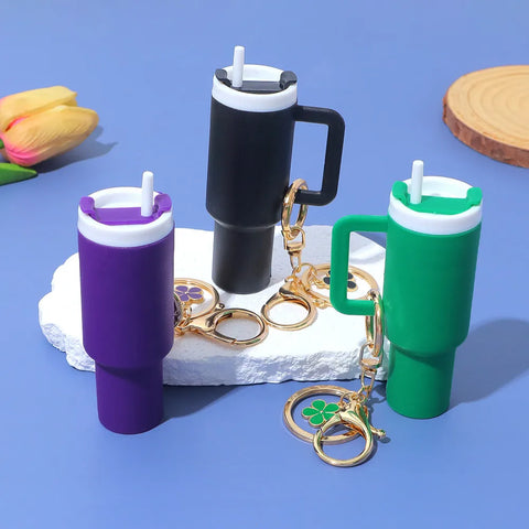 Mini Simulated Stanley Tumbler Keychain Women Girls Chapstick Holder Keyring Diy Accessories For Stanley Cup Handbag Purse Decor