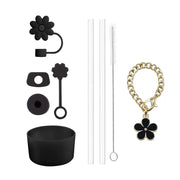 9pcs Cup Accessories for Stanley Set, 3 Spill Proof Stopper 2 Straws and Brush and 1 Flower Charm Chain Flowers Straw Cover Boot